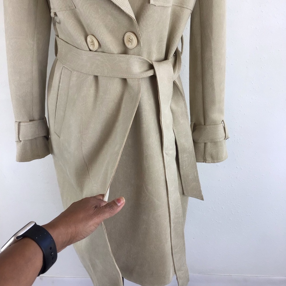 ASIAN MCKE. BE BLINDED WOMEN CREAM RIBBED COLLAR TIE BELT WRAP DRESS SZ XL - Picture 4 of 9